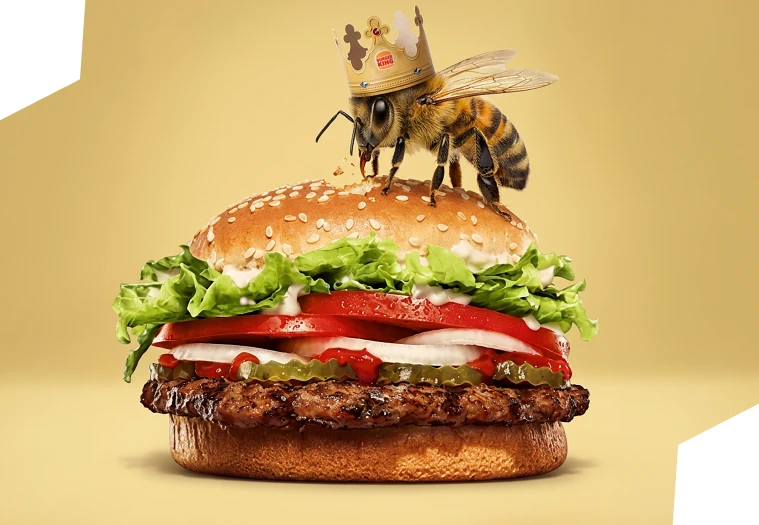 Abeille grignotant un Whopper Burger King
