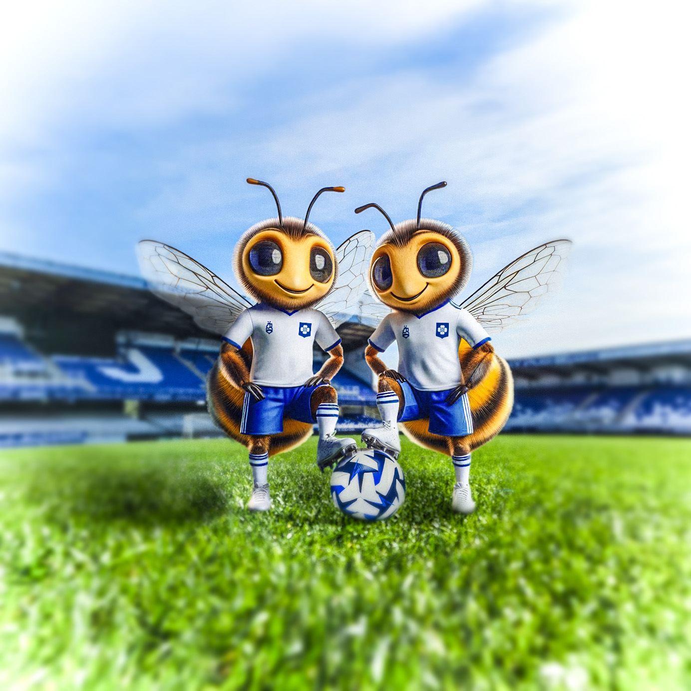 Deux abeilles en tenue de foot au stade de l'Abbé-Deschamps